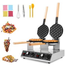 Dyna-Living Bubble Waffle Maker Commercial Double-head Egg Puff Waffle Maker, 1400W&1400W Egg Bubble Waffle Maker, Non-stick Hong Kong Bubble Waffle Machine