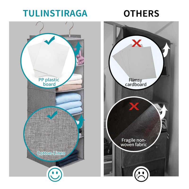 tulinstiraga Large Hanging Sweater Organizer for Closet,Collapsible 6-Shelf Hanging Closet