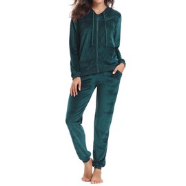 Aottori Womens Velour Tracksuit Set Full Lounge Wear Long Sleeve Zipper Hoodie Sports Pants 2 Piece Joggers Outfits Casual Jogging Sweatsuits Dark Green M