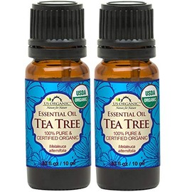US Organic 100% Pure Tea Tree Essential Oil, Steam Distilled, USDA Certified Organic, for Hair, Skin, Scalp, Foot, Toenails, and More. Sourced from South Africa, Undiluted, Non-GMO (10 ml, 2 Pack)