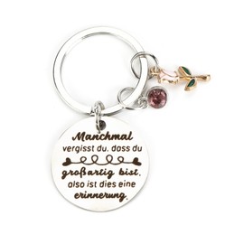 OBEISN Elegant Stainless Steel Keyring with Pink Flower Pendant and Sparkling Crystal Gift, Gifts for Girlfriends or as an Inspirational Birthday Gift, silver