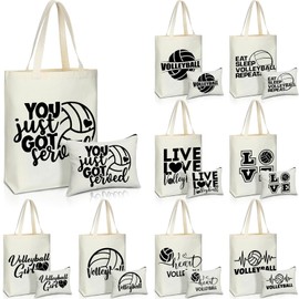 Huhumy 18 Pcs Volleyball Basketball Gifts Cosmetic Bag Canvas Tote Bags Set for Teen Makeup Players Teams(Volleyball)