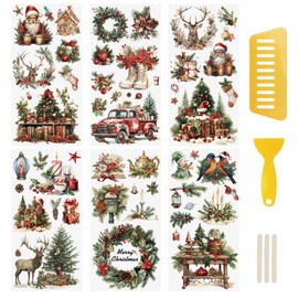 WANDIC 6 Sheets Christmas Theme Rub On Transfer Sticker, Merry Christmas Stickers Transfer Decals for DIY Photo Albums Furniture, 5.9 * 11.8in