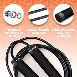 Ballistyx Jump Rope - Premium Speed Jump Rope with 360 Degree Spin, Steel Handles, Silicone Grips and 2 x Adjustable Cables - for Crossfit, Gym & Home