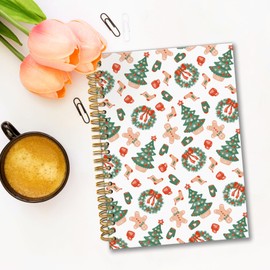 fZSZSD Christmas Spiral Notebook 5.5x8.3, Coquette Red Bow Wreath Xmas Tree Gingerbread Cute Journal for Writing, Christmas Office Gifts Notebook for Note Taking, Gingerbread Gifts for Women