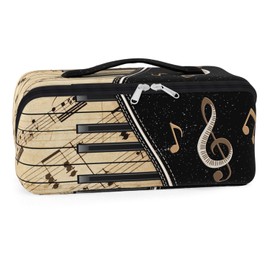 84hoods Portable Travel Makeup Bag for Women. Gift for Music Teacher, Piano Player. Multi-functional, Spacious, Waterproof Cosmetics Organizer, Accessories, Toiletry Pouch. Vintage Sheet Music.