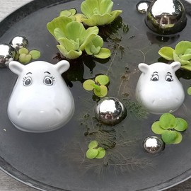 Storm's Gartenzaubereien Ceramic Hippos Floating Decoration for Mini Ponds & Indoor Lifelike Animal Figures Pond Decoration Garden Figure