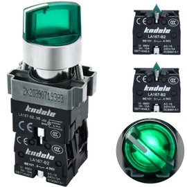 10Amp 3 Position Rotary Switch with Green LED Light 22mm 7/8in Mounting Hole Waterproof IP65 Selector Switch Maintained DPST 2NO 600V AC