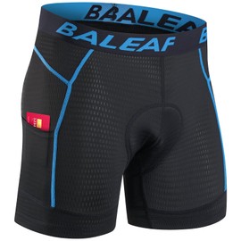 BALEAF Men's Cycling Underwear 4D Padded Bike Shorts Pocket Mountain Bike Liner Bicycle Gear Blue S