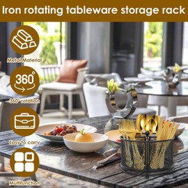 RHAIQBVC Metal Kitchen Utensil Holder, 360°Rotating Utensil Caddy with 4-Compartments,Kitchen Utensils Organizer, Multifunctional Flatware Organizer for Home Countertop,17.6 x 17.6 x 13.6 cm