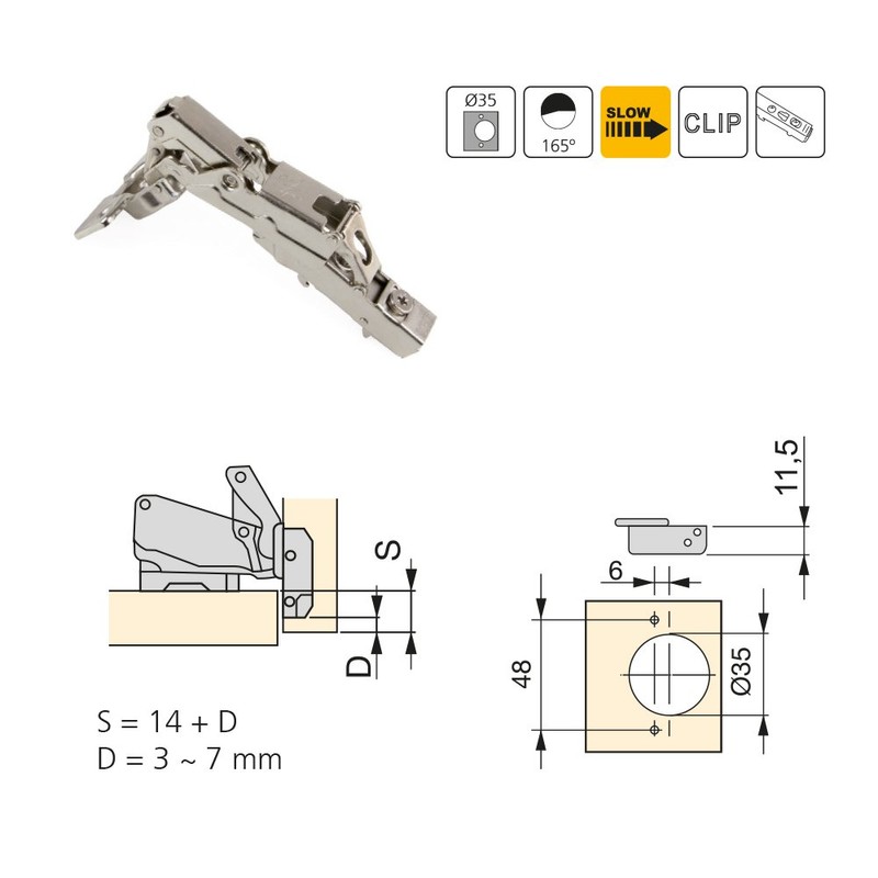 Emuca - Pack of 2 X91 Full Overlay Hinges Opening