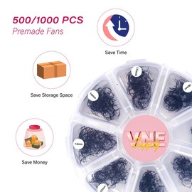 VNE Eyelashes 500 Fans Tray Volume Lash Extensions Mixed length | Premade Fans Eyelash Extensions | Mega Lash Extension | Promades Eyelash Fans | 8D, D Curl, 9-16mm