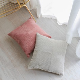 BRMM MIA Set of 2 Decorative Throw Pillow Covers Corduroy Cushion Covers Pillowcase Square Cushion Covers for Living Room Sofa 45cm x 45cm(Cranberry Red)