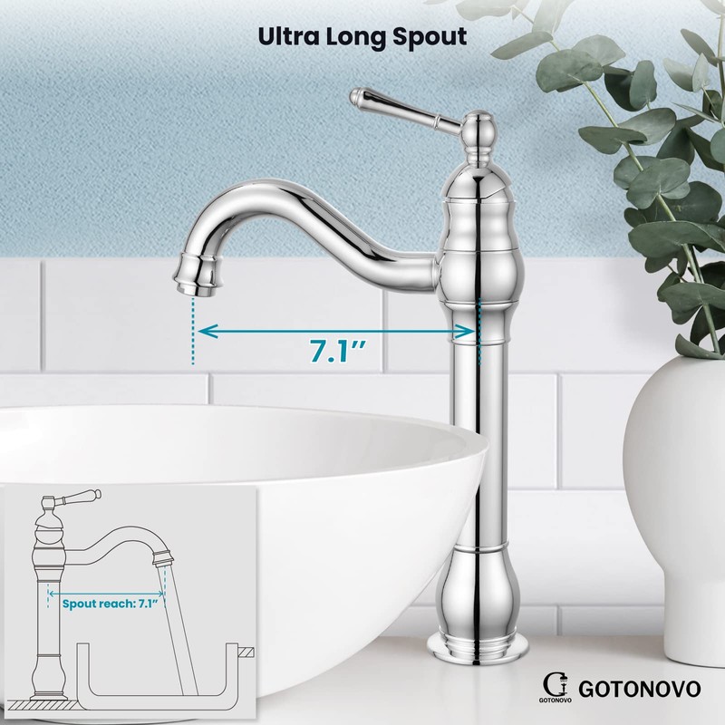 gotonovo Vessel Sink Faucet 360° Swivel Spout Single Handle Tall