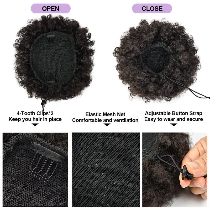 YEAME Afro Puff Drawstring Ponytail for Black Women, Short Kinky