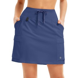 baleaf Women's 16" Hiking Cargo Skort Skirt High Waisted with Pockets Golf Workout UPF 50+ Sun Protection Quick Dry Dressy Casual Navy Blue XXL