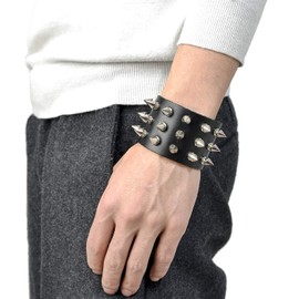Tornito 1-2Pcs Genuine Leather Bracelet Punk Spike Studded Rivet Braided Chain Biker Bangle Three Wide Strap Gauntlet Wristband For Women Men Black Brown Size Adjustable