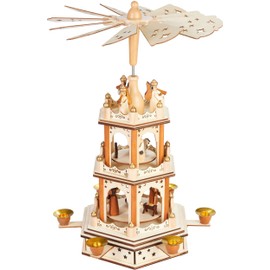 BRUBAKER Christmas Pyramid - 3-Tier Rotating Wooden Pyramid - 18 Inch Candle Decoration Made of Wood - Hand-Painted Figures - Brown