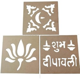 Wooden Rangoli Stencils Set for Diwali Decoration | Home Decoration (3 pcs, 11x11 inches) Random Design Rangoli stensil Stensils Sancha Die Mould