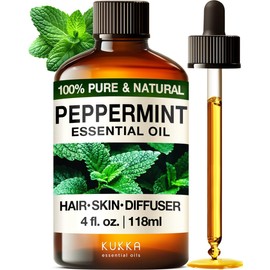 KUKKA 100% Pure & Natural Essential Oils Peppermint Oil for Skin, Hair, Diffuser, & DIY Soap Making Scents(4 Fl Oz/118 ml)