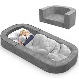 cutebeams 2-in-1 Portable Toddler Travel Bed and Sofa for Kids 1-6 Years, Foldable Toddler Bed with Carrying Bag, for Indoor or Outdoor Use, Size L