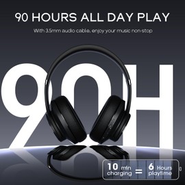 DOQAUS Wireless Headphones Over Ear, Bluetooth Headphones Over Ear with 3 EQ Modes, 90Hrs Playtime Wireless Headphones,HiFi Stereo Foldable Headset with Microphone for PC Cellphone(Black)