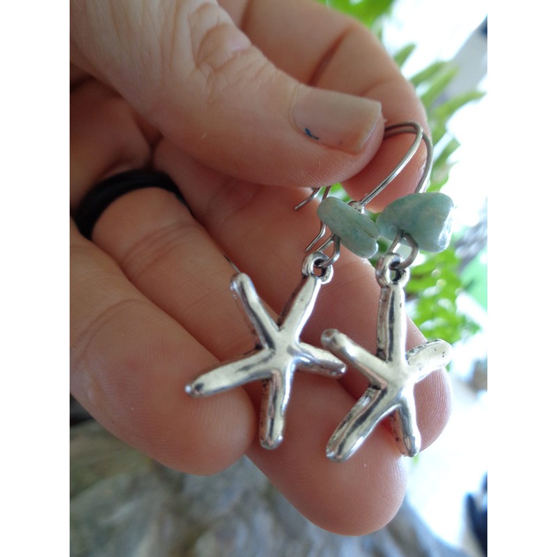 (Almost) real large starfish earrings on long hooks