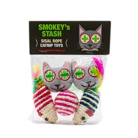 Smokey's Stash 5-Pack Catnip Toys for Indoor Cats – Potent Catnip Cat Face Toys, Natural Sisal Rope Mice and Rolling Ball – Durable Interactive Chaser Toys for Scratching, Hunting, and Exercise