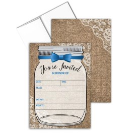 Stonehouse Collection Mason Jar Baby Boy Shower Invitations - 25 Invites with Envelopes - B15200