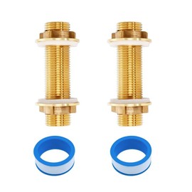 Pack of 2 G3/4 brass bulkhead fittings, 10 cm male threaded pipe, hose fitting, water butt fitting for taps, water barrels, water tanks, water towers and water pumps