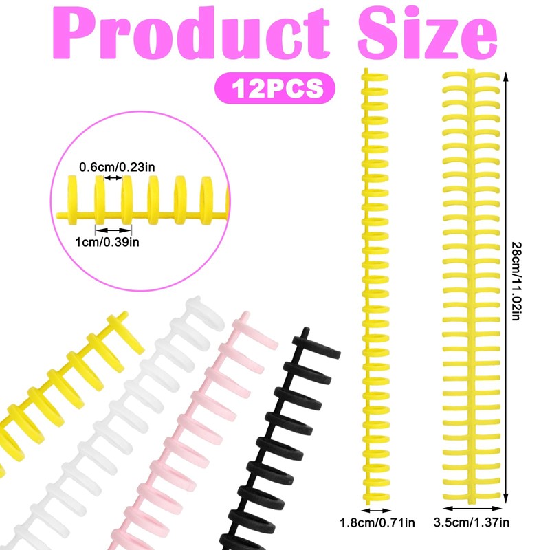 12 PCS Comb Binding Spines Plastic Spiral Binding Coils Binding
