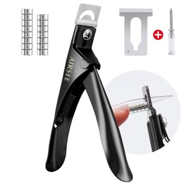 AIRSEE Professional Acrylic Nail Clipper with 15PCS Magnets Fake False Nails Tip Cutter Nail Trimmer for Artificial Nail Manicure Nail Art Tool Home DIY Use Black