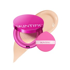 SKINTIFIC Base de Maquillaje Cushion de Alta Cobertura y Acabado Glow - Maquillaje Long-Lasting Hidratante con Péptidos y Ácido Hialurónico - Efecto S
