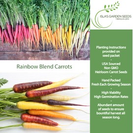 Rainbow Blend Carrot Seeds (Daucus carota) – 500+ Heirloom Non-GMO Seeds by Isla’s Garden Seeds, Colorful Mix of Orange Purple Yellow White Roots, Sweet Crisp Flavor, Ideal for Garden Beds Containers