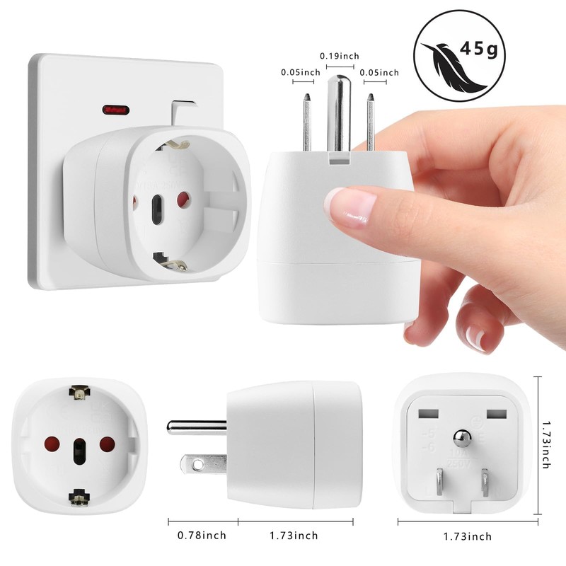 2 Pack EU to US Plug Adapter, Europe to US