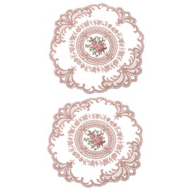 uxcell 2Pcs Retro Lace Placemats, French Crochet Doilies Round Embroidered Hollow Cup Vase Table Mat for Dining Table Kitchen Party 11.02x11.02inch, Pink