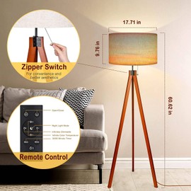 DQWIJAKX91 Wood Tripod Floor Lamp Sky Linen Lampshade Dimmable Tall Corner Standing Lamp Modern Floor Reading Lamp for Living Room Bedroom