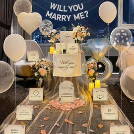 LUVHUNTER Romantic Proposal Decorations-Will You Marry Me garland,Balloons,Rose Petals- Anniversary,Wedding,Hotel Room Decor-Forever Yours Proposal Set(All-in-One for Easy,Stunning Setup)