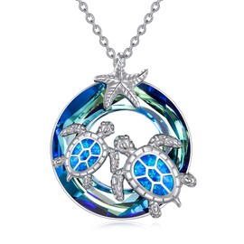 WINNICACA Turtle Necklaces, Sterling Silver Crystal Pendant Necklaces, Ocean Jewellery for Women, Women, Gifts, Sterling Silver, Created Opal Crystal