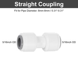 sourcing map 6Pcs Push to Connect Fittings, 5/16" OD x 5/16" OD Air Hose Fittings Tube&Hose&Pipe Quick Connect Fitting Plastic Straight Union Coupling for RO Water System, White (8-8mm)