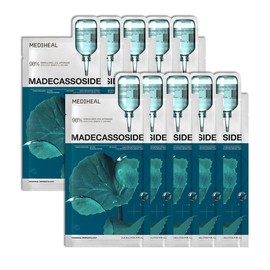 Mediheal Madecassoside Essential Sheet Mask Blemish Repair 10 pcs. 98% Purity Madecassoside & Hyaluronic Acid Included. Enhancing Moisture Barrier & Skin Texture Care. Vegan Formula Sheet Mask