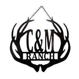 PK Décor Deer Antler Decor Family Last Name ACM Metal Sign For Man Cave, Couple Antler Initials, 18 or 24 inches, Last Minute Gift Idea for Him, Black, White, Silver, Gold