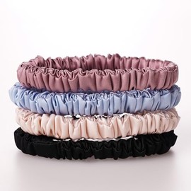 Coleteros de Seda Morera 100% Pura de Primera Calidad: Juego de 4 Elegantes Bandas para El Cabello En 4 Hermosos Colores(Negro, Marrón Camafeo, Clavel