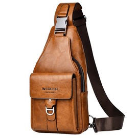 A-QMZL Sling Bags Mens Shoulder Bag Crossbody Bags Chest Bag PU Leather Waterproof Man Bags Women Travel Sling Bag Casual Backpack for Hiking,Cycling,Traveling