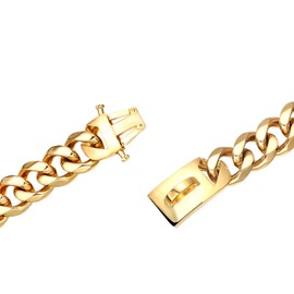 Aiyidi Strong Gold Dog Chain Collars Stainless Steel Gold Cuban Link Dog Collar 19MM Wide with Design Secure Buckle Luxury Dog Choker Collar (14inch)