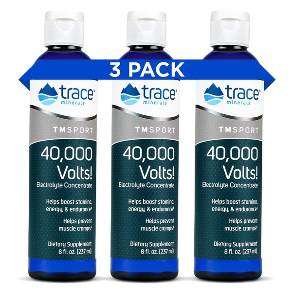 Trace Minerals | 40,000 Volts Liquid Electrolyte Concentrace Drops | Supports Normal Body Hydration, Muscle Stamina and Energy | Ionic Minerals, Magnesium, Potassium | 48 Serving Bottle (Pack of 3)