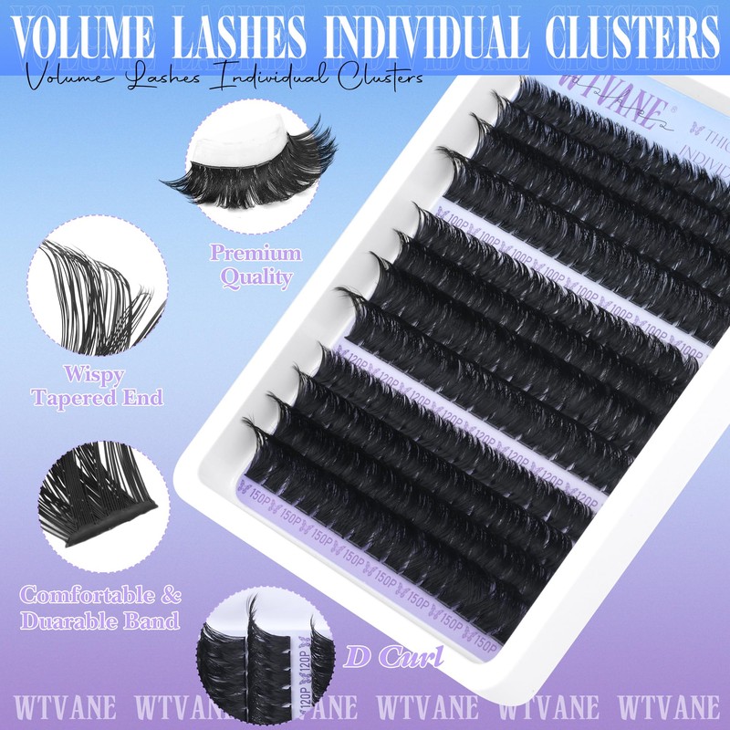 Thick Cluster Lashes 100D+120D+150D Volume Individual Eyelash Clusters 240Pcs 12-18mm