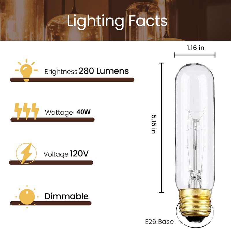 Weyolin 6 Pack T10 Tubular Light Bulbs, 40W Bulb, Clear
