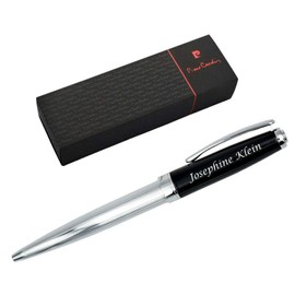 Pierre Cardin CHRISTOPHE Twist Ballpoint Pen Chrome Black with Laser Engraving Engraved Birthday
