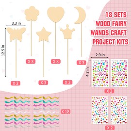 OPUHOHR 18 Pieces DIY Wand for Children, Wooden Craft Set Children Girls, Party Bag Princess Craft with Princess Wand / Gemstone Stickers / Glitter Ribbons